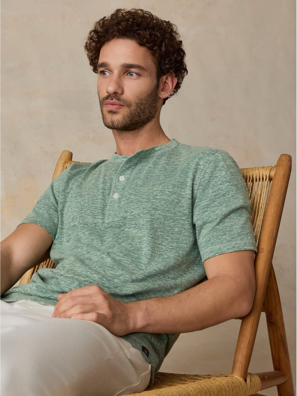 FAHERTY Men’s Organic Cotton Blend Breeze Henley in Woodsy Green Heather-Medium